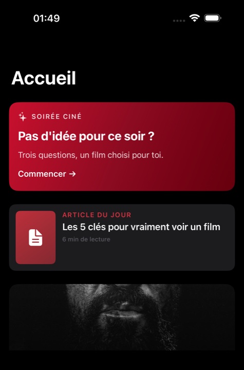 Trailair home screen with the daily article and tonight's pick